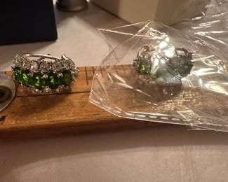 Sterling Green and Rhinestone Earrings $18.00