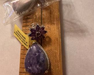 Purple Stone with Flowers Sterling Silver Earrings $18.00