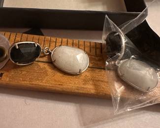 Sterling Silver Black and White Stone Earrings $12.00
