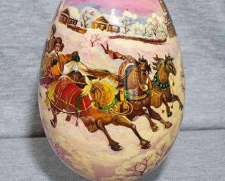2 Russian Lacquer Egg on Stand. 8 tall