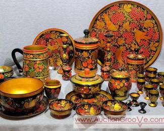 1 Large Collection of Khokhloma Russian Lacqured Folk Art