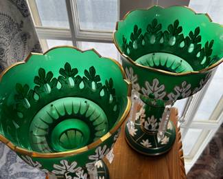 Pair Antique Victorian Bohemian Mantle Lusters