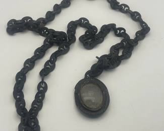 Antique Victorian Gutta Percha Mourning Necklace 