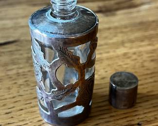 Small perfume bottle with Sterling applique 