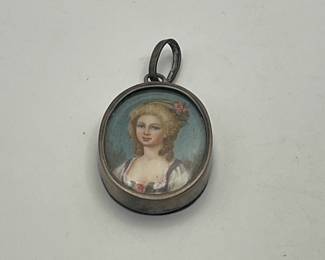 Vintage Painted Portrait Pendant.