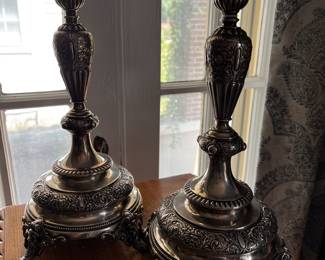 Pair of Colonial Silver Tall Candlesticks