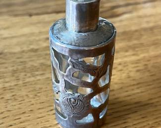Small perfume bottle with Sterling applique 