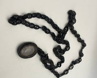 Antique Victorian Gutta Percha Mourning Necklace 