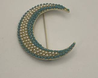 Vintage Half Moon Beaded Brooch