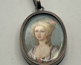 Vintage Painted Portrait Pendant.