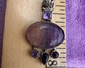 Large Sterling Silver Purple Stone Pendant $14.00