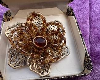 Orange Stone Flower Brooch $4.00