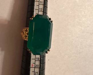 Sterling Silver Large Green Stone Ring Size 7 $18.00