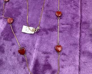 Red Stone Necklace with Hearts $8.00