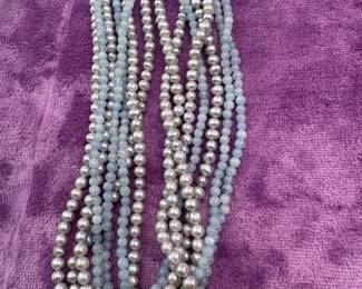Multi Strand Blue and Silver Necklace $6.00