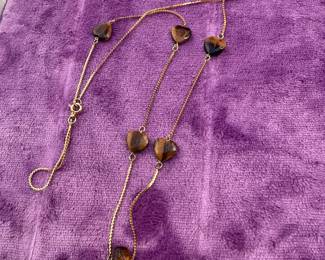 Brown Stone Necklace with Hearts $8.00