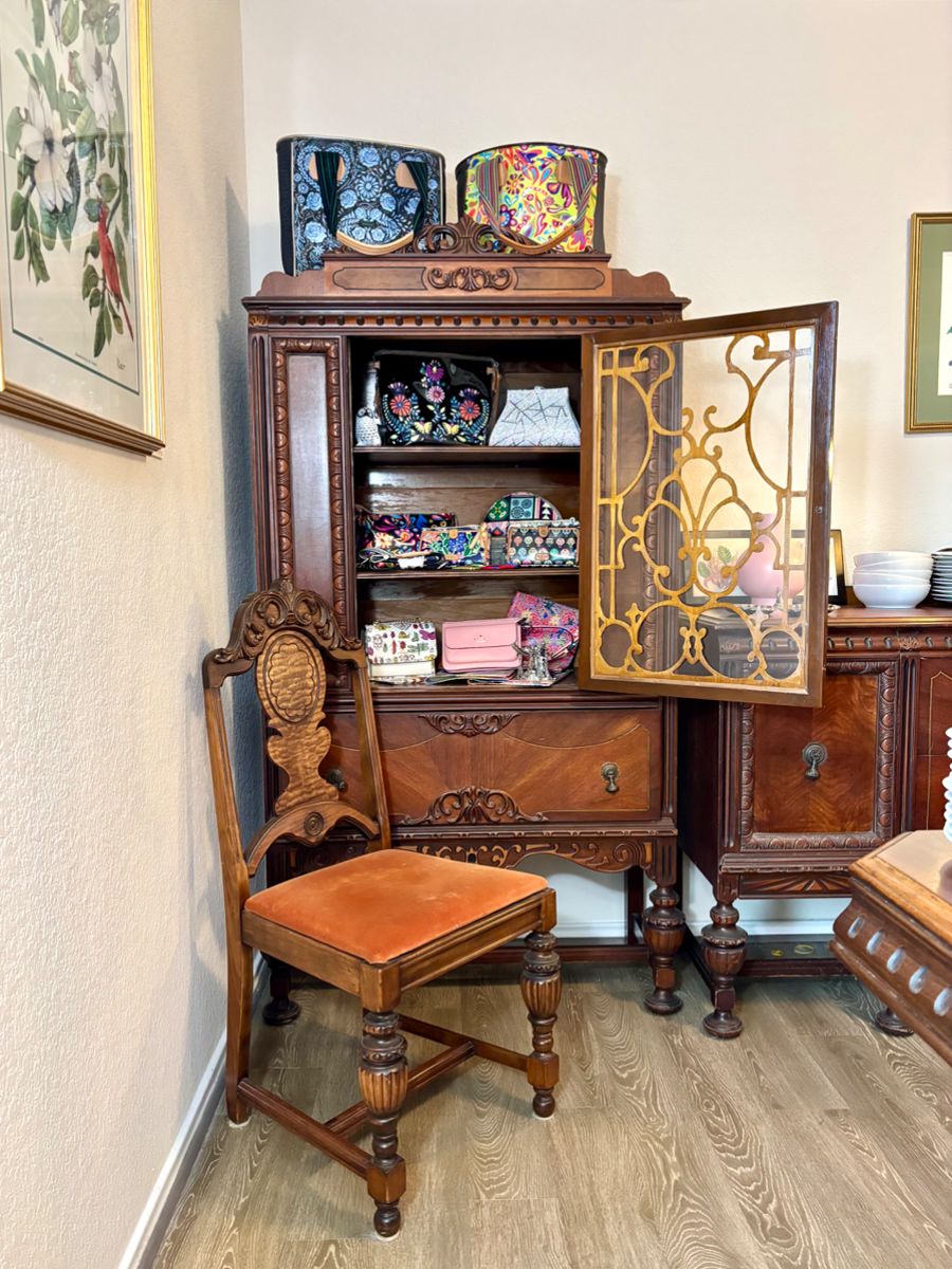 Antique furniture, Consuela bags, Coach, Kate Spade