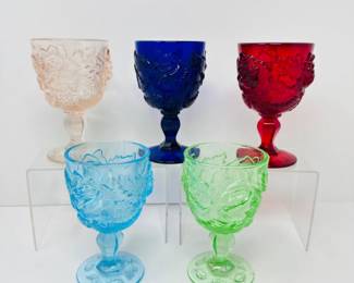 89 VintageMultiColorPressedGlassGobletsFentonMadonnaInnStyle