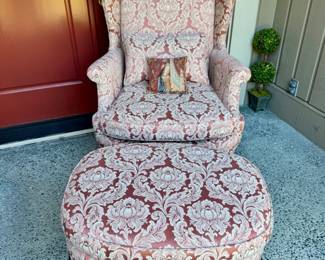 60 WingbackChairwMatchingOttomanCustomUpholsteryQueenAnneLegs