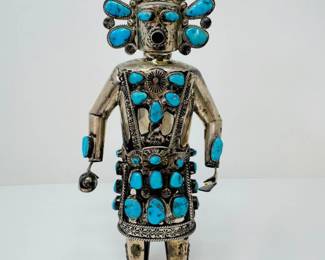 55 ZuniStyleSterlingSilverTurquoiseKachinaDoll319g