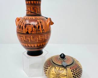 9 PairofGreekRevivalPotteryCopiesHandPaintedGeometricPeriod