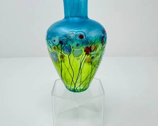 44 RobertHeldSignedHandBlownArtGlassVase5Tall