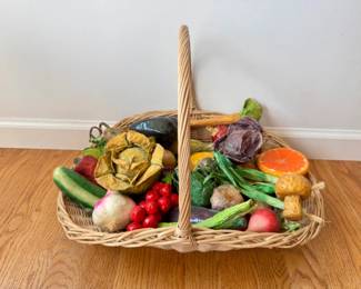 99 PaperMchFruitVegetableCollectionInWovenBasket