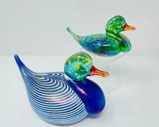 50 SignedAshGlassDucksIridescentBlueGreenFigurines