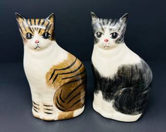 88 NSGustinVintageCeramicCatFigurinesPairHeavyWeightedBookends