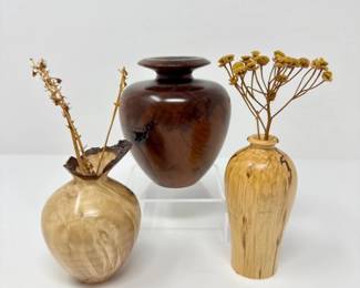 71 Setof3HandTurnedBurlWoodBudVasesRedwoodMaple