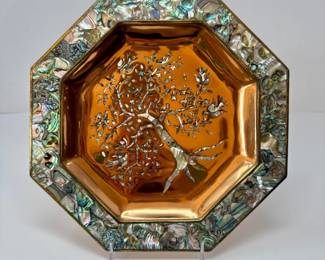 70 LosCastilloTaxcoPlate781CopperToneSilverplateAbaloneInlay