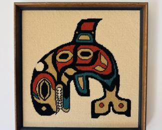 82 HandmadeNeedlepointOrcaWallArtNWCoastStyle15Framed