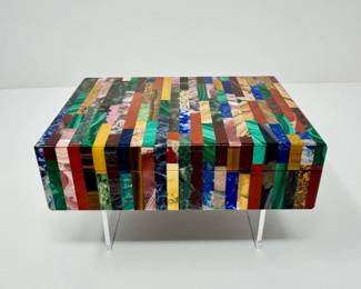 36 VintageItalianSemiPreciousStoneInlayTrinketBoxMadeinItaly