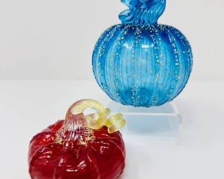 31 PairOfHandBlownGlassPumpkinsRedBlueConfetti