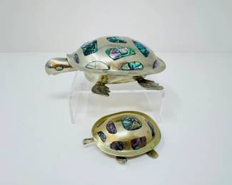 90 AlpacaMetalTurtleTrinketBoxeswAbaloneInlay