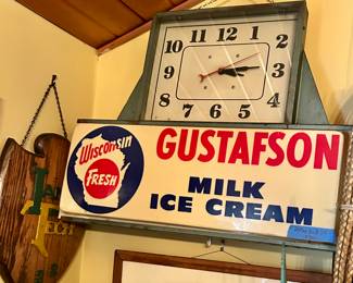 Gustafson Wisconsin fresh milk / ice cream clock sign 25.5 x 3”d x 21.5”h $300