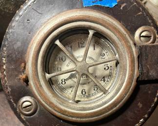 Vntg round Leather Bound Detex Watchman  clock $50