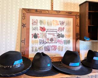 Cowboy hats $25-45ea
Vntg wood 3 shelf wall cabinet 12”w x 6.5dx 17h $20