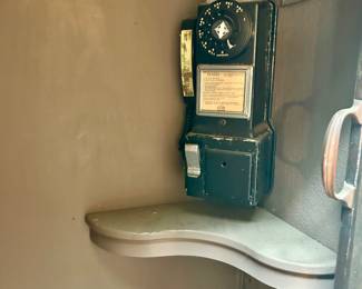 Vintage Bell Systems wood phone booth with  rotary coin pay phone & overhead light. Working
$2500