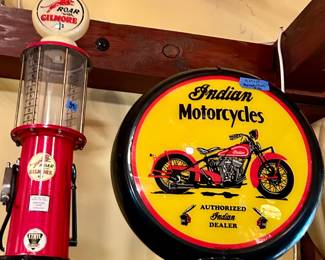 *Indian motorcycle motorcycles g 15 x 5 x 17”
Reproduction $120
*Vintage roar with Gilmore gas station pump decoration $39