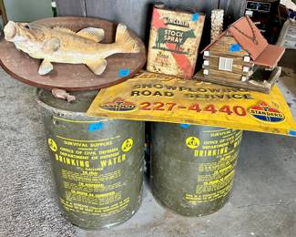 Mounted Fish $20
Department of defense, drinking water17 1/2 gallon survival cans $18 & 25
