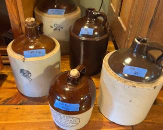 *Vntg jug, Louis Abel distributed to Samual Myers Whiskies Chicago FULL JUG $150
* Vntg Empty stone crock jugs $25-40ea