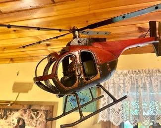 Vintage 1960s wood & metal model helicopter with pilot $200
