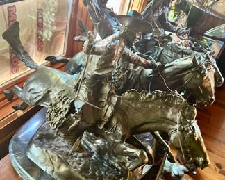 Frederic Remington old West bronze sculptures 
“Coming Thru the Rye” $4800
( 32”w x 26”d x 29”h)

