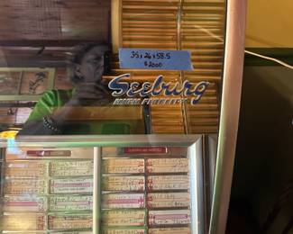 Seeburg High Fidelity Vintage working Jukebox filled with 45 records, as marked on tabs, 35”w x 26”d x 58.5”h $2000
