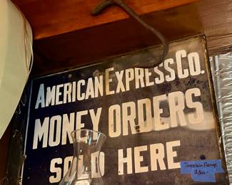 Vintage porcelain flange, American Express Co. “money orders sold here” sign $300