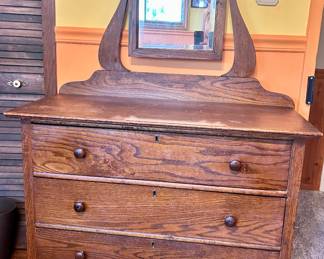 Antiq 3 drawer dresser w/ mirror $139
39”w x 17.5d x 63.5h