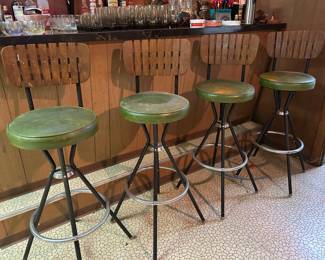 Mid Century Wood Slat Bar Stools set of 4