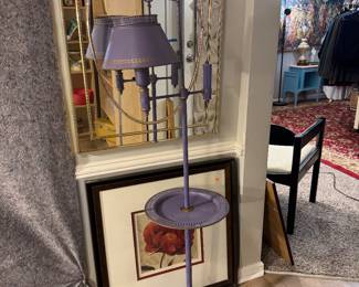 Neat purple floor lamp. $20. Also, $20 for the postmodern gold mirror