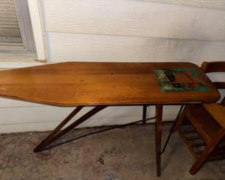 Antique wood ironing board! $50
Still has part of the label on the top!! I put a lacquer on it to preserve the label and was going to hang it on the wall for art!